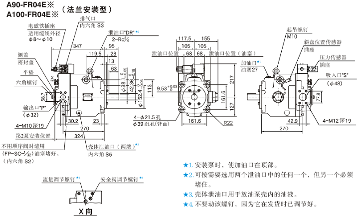 A90-FR04,A100-FR04<a href='http://m.4lymu.cn' target='_blank'><u>油研柱塞泵</u></a>安装尺寸
